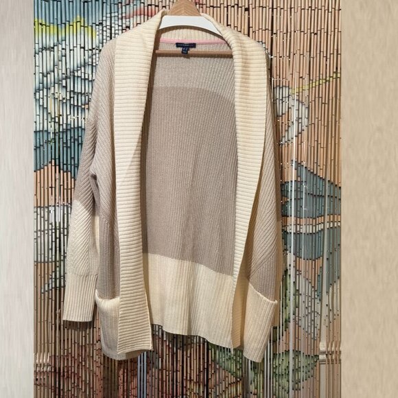 Isaac Mizrahi Shawl Collar Cardigan Sweater, Block Pattern, Cream/Beige, Large - Picture 6 of 16